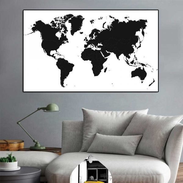 Peinture carte du monde noir et blanc