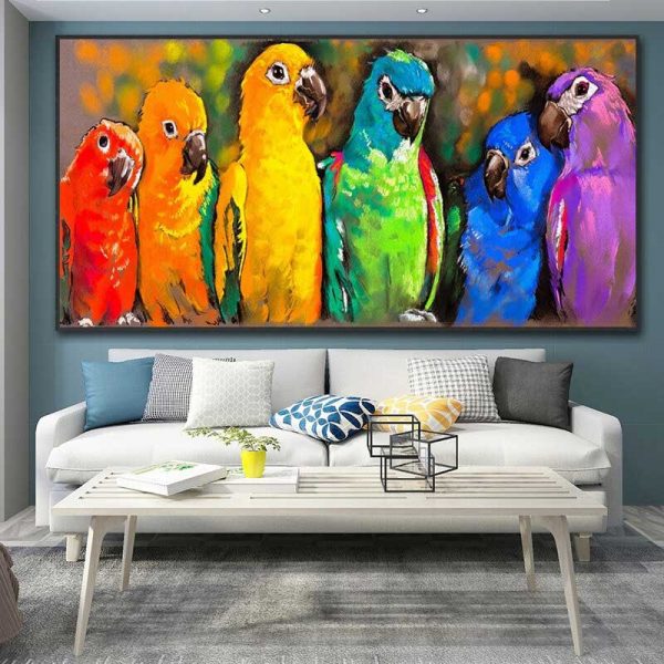 Tableau déco perroquets colorés