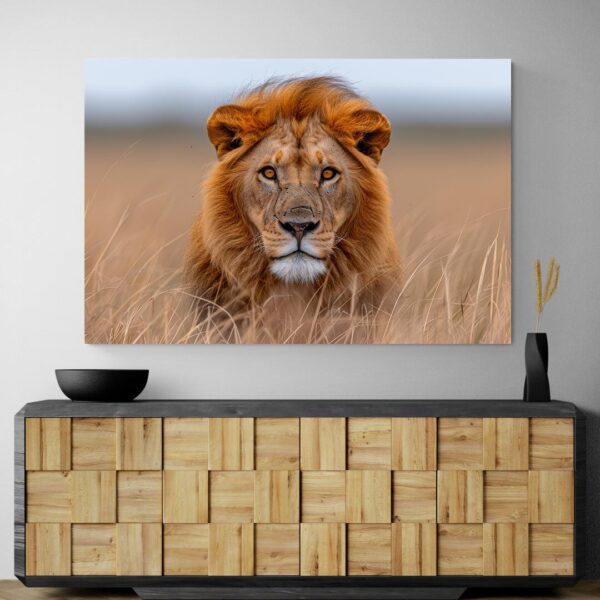 Tableau Lion Savane meuble bois