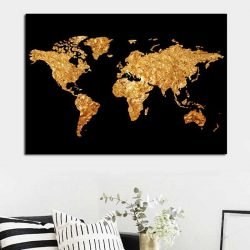 Tableau carte du monde noir et or