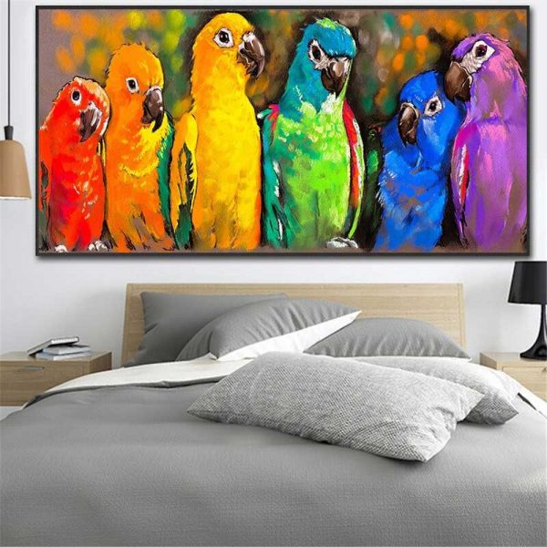 Tableau perroquets colorés