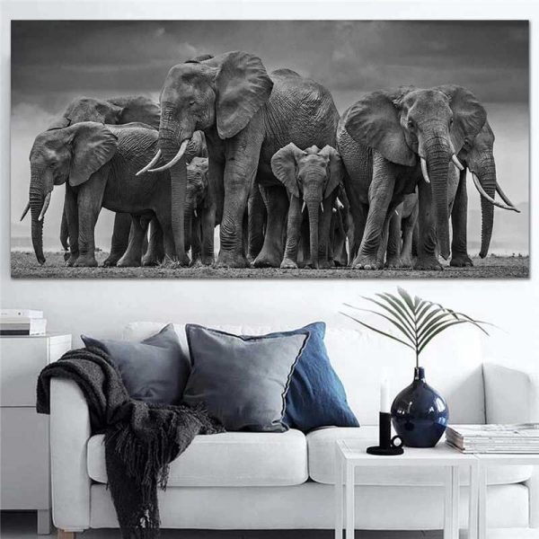 Tableau troupeau elephants
