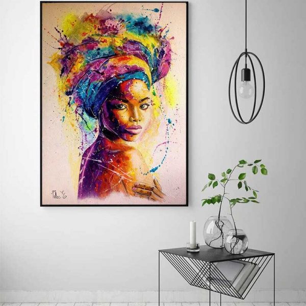 Toile femme africaine multicolore