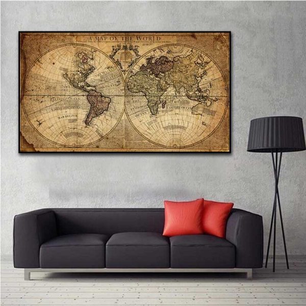 Tableau déco carte du monde vintage