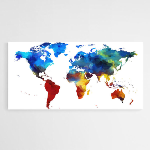 tableau carte du monde multicolore mur blanc
