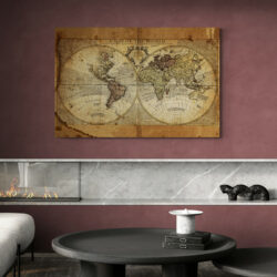 tableau carte du monde vintage salon