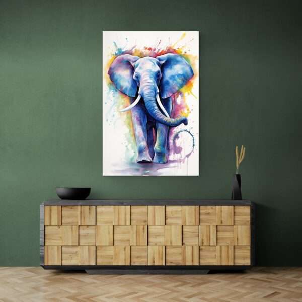 tableau elephant bleu mur vert