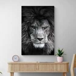 tableau lion contemporain mur clair