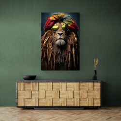 tableau lion rasta mur vert