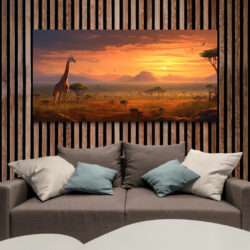 tableau savane africaine mur bois