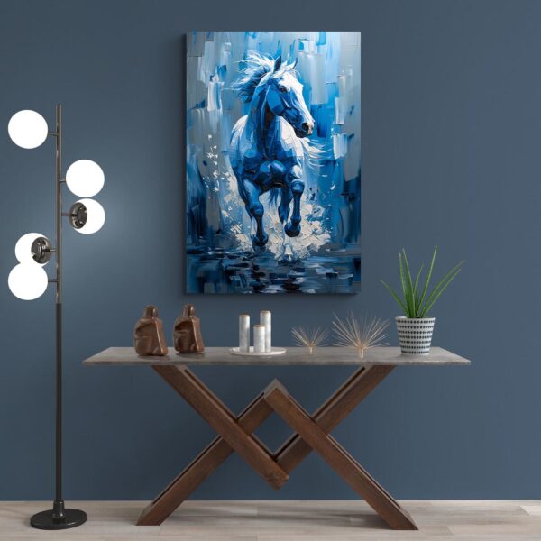 Tableau Cheval Bleu mur bleu