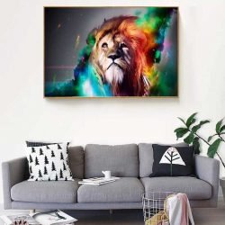 Tableau déco tête de lion multicolore