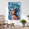 tableau femme bleue salon plante