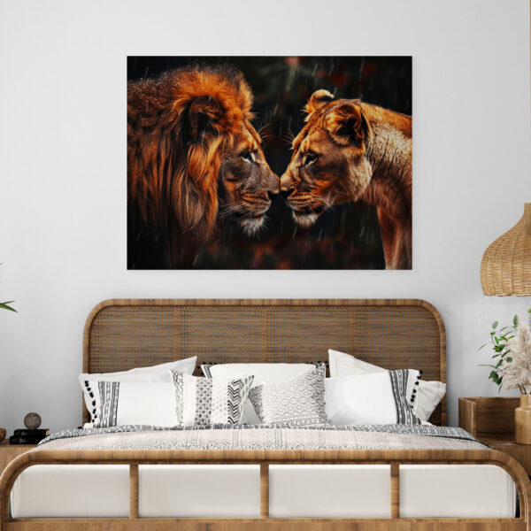 Peinture Lion et lionne chambre