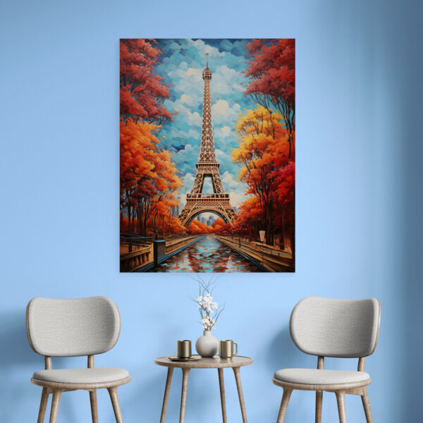 Tableau Peinture Tour Eiffel mur bleu