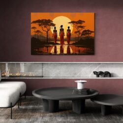 Tableau Silhouette Africaine mur rouge