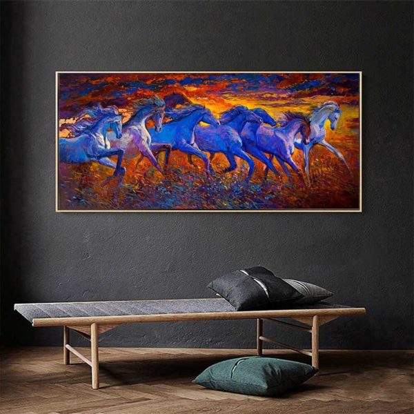 Peinture déco chevaux bleus