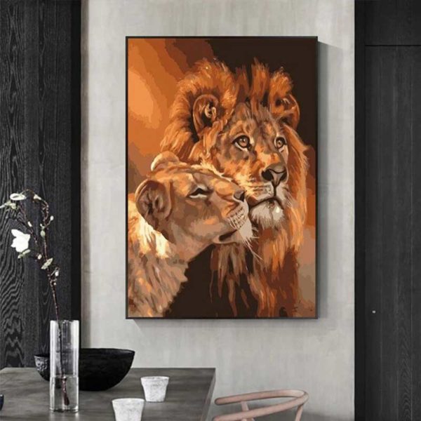 peinture déco lion et lionne