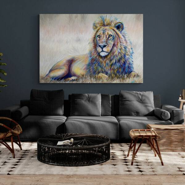 peinture lion couche salon