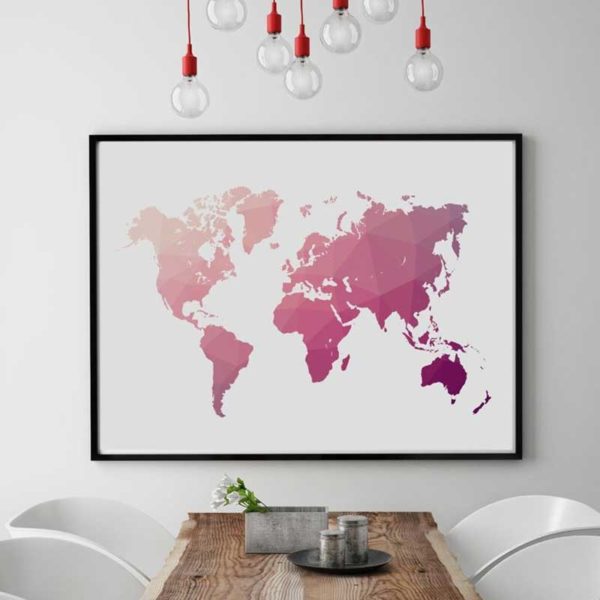tableau carte du monde rose