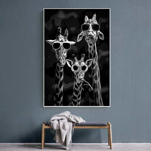 tableau déco girafes noir et blanc