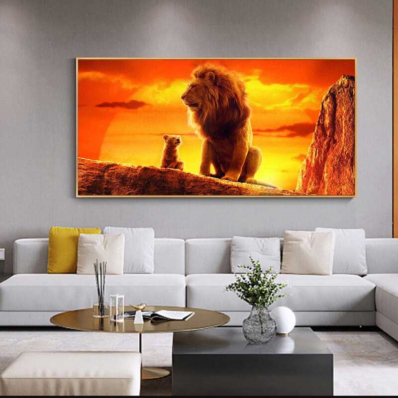 Le Chuchoteur du Roi - Grand tableau sur toile d'un lion par