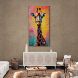 tableau girafe multicolore salon