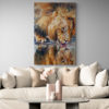 tableau peinture lion salon