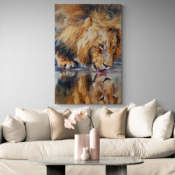 tableau peinture lion salon