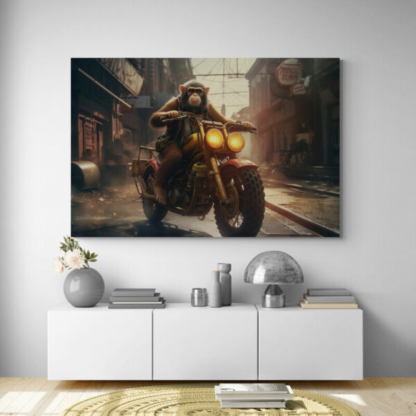 tableau singe moto dans salon