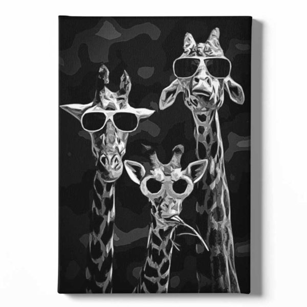 tableau sur toile girafes noir et blanc