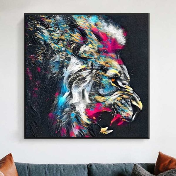 Tableau tête de lion coloré
