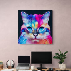 tableau chat multicolore bureau