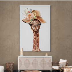 tableau girafe chapeau salon
