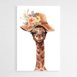 tableau sur toile girafe chapeau