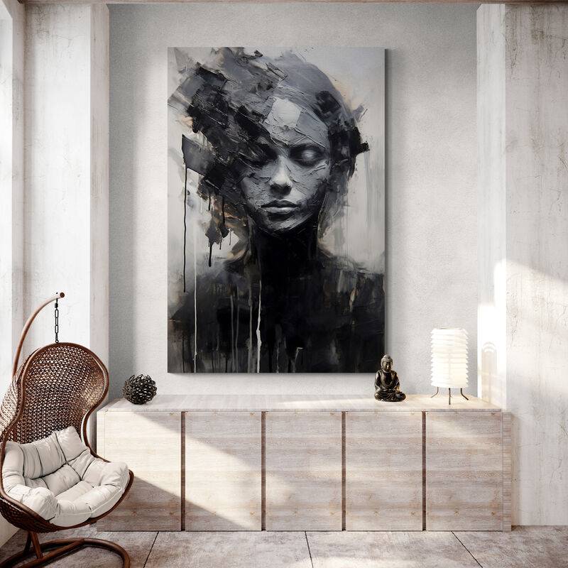 Abstrait noir et blanc visages Portrait peinture Art toile photos