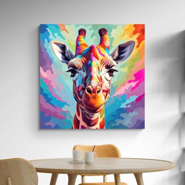 Tableau girafe colore table bois