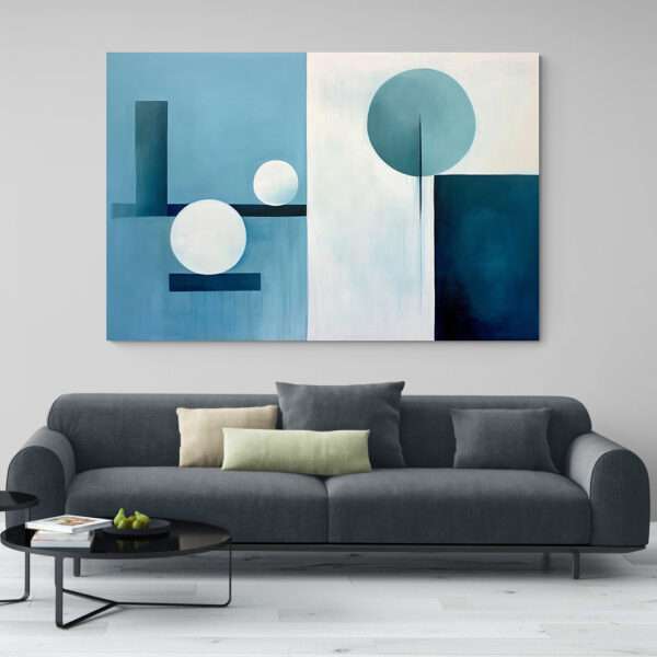 tableau abstrait bleu et blanc salon moderne
