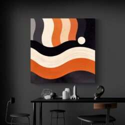 tableau moderne orange mur noir