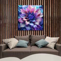 tableau peinture fleur bleue mur bois