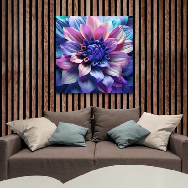 tableau peinture fleur bleue mur bois