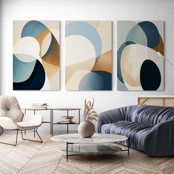 tableau triptyque abstrait moderne salon