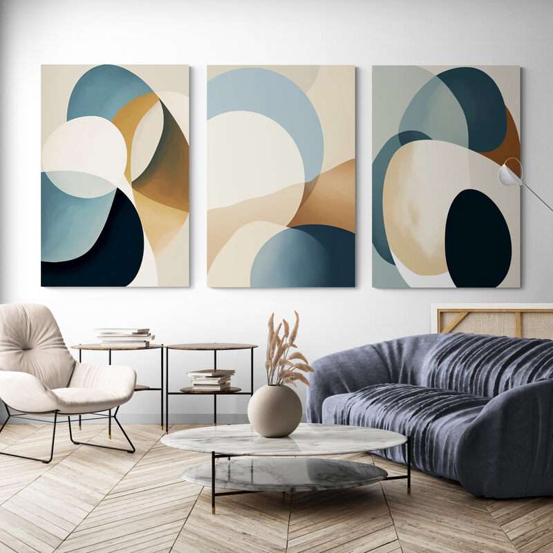Tableau triptyque moderne coloré - peinture abstraite en 3 parties