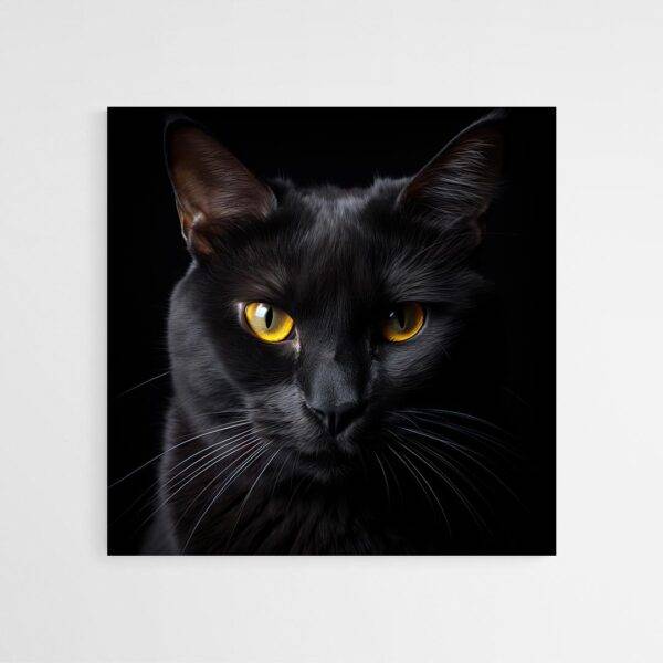 tableau chat noir yeux jaunes