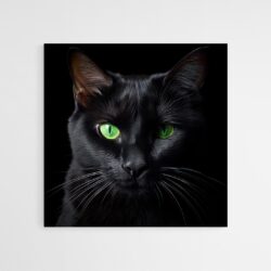 tableau chat noir yeux verts