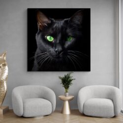 tableau chat noir yeux verts salon