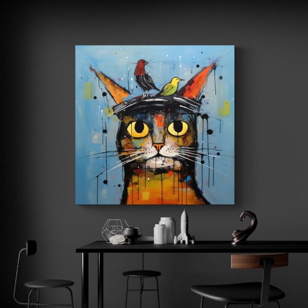 tableau contemporain chat mur noir