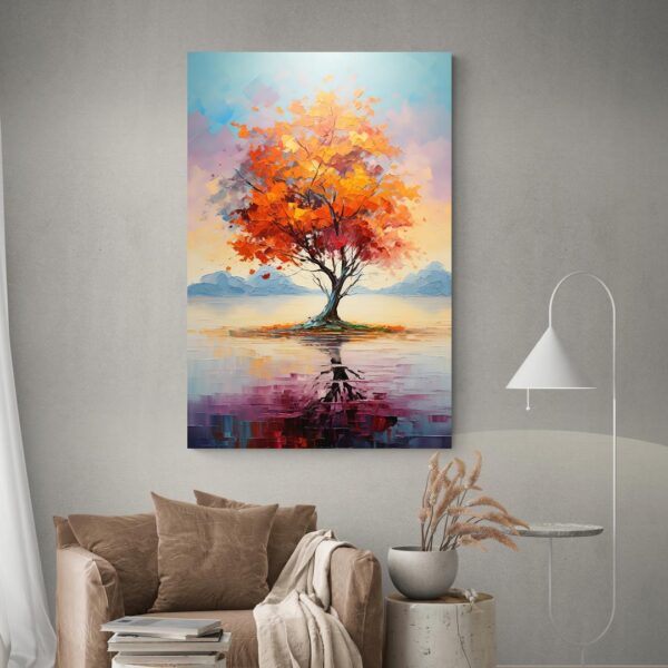 tableau peinture arbre orange decoration