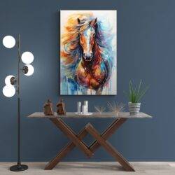 tableau peinture cheval mur bleu