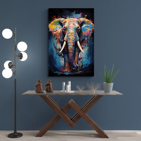 peinture elephant multicolore mur bleu